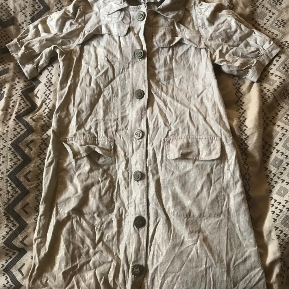 Vertigo Paris Button Up Linen Collared Shift Dress
